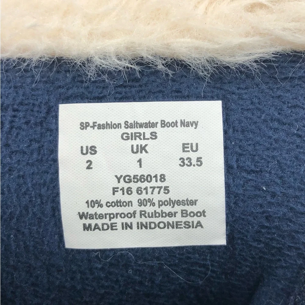 Sperry Girls Navy Quilted Winter Boots with Faux Fur Trim Sz 2